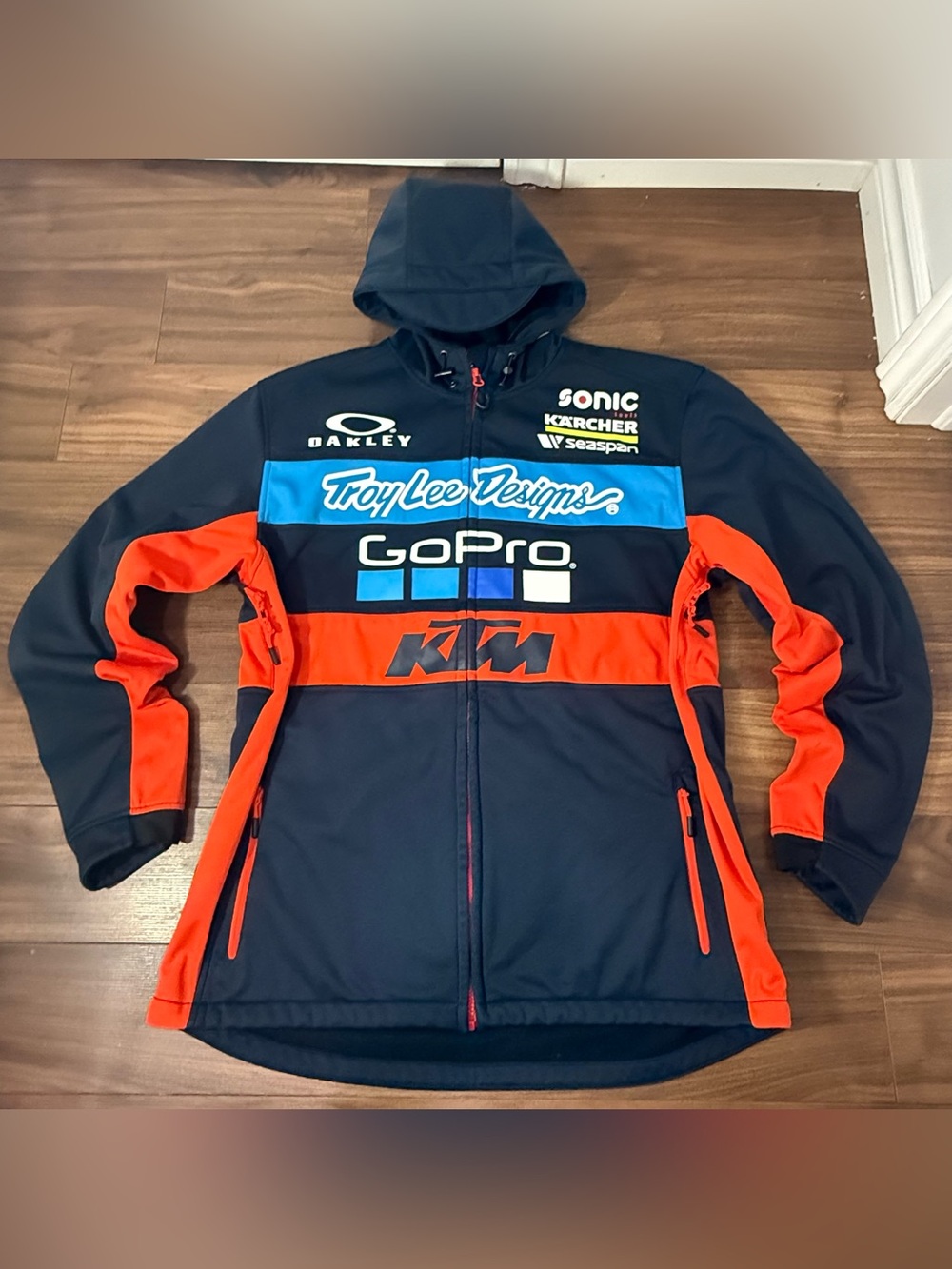 Troy Lee Designs Men's Full Zip Hooded Hoodie Pockets Graphic Navy/Orange Large